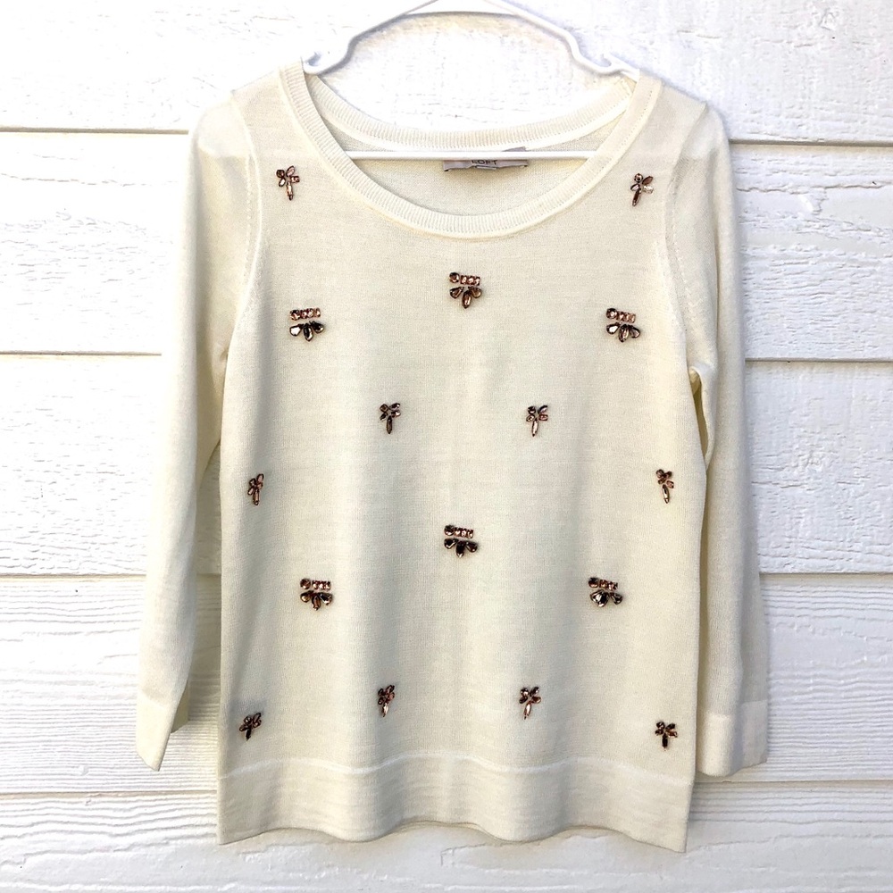 LOFT Sweater Pullover With Pink Jewels Small